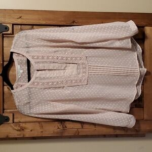 Daniel Rainn Dusty Rose Swiss Dot Crochet Bib Sheer Top Size Small